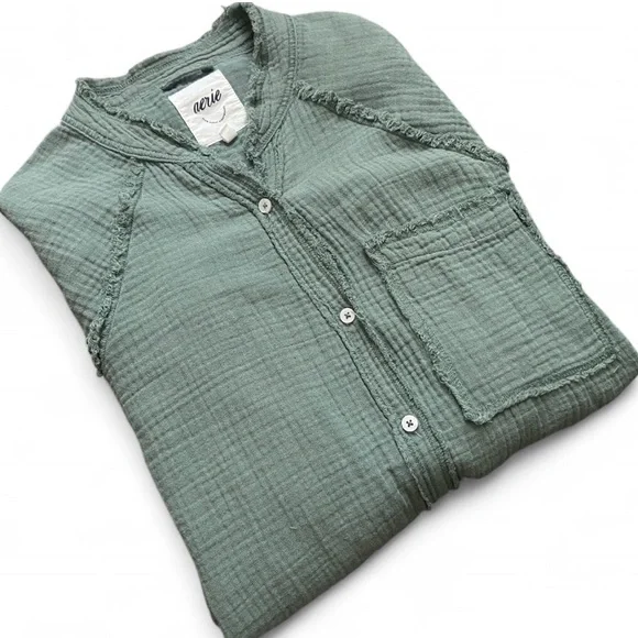 Aerie Olive Green Gauze Button Down Shirt – Size XS - Picture 3 of 7